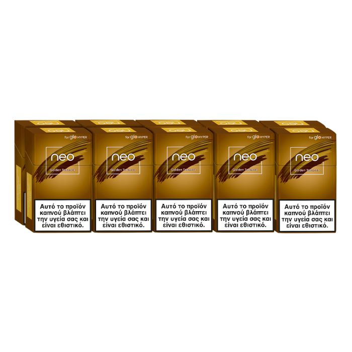 Gold boxes with 'neo' branding on a white background