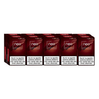 Pack of six red 'neo' boxes with Greek text on a white background