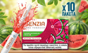 ISENZIA nicotine sticks with watermelon flavor packaging surrounded by watermelons and leaves.