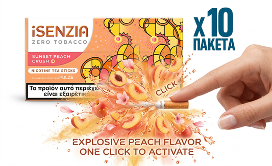 iSenzia nicotine tea sticks packaging with a hand activating the product.