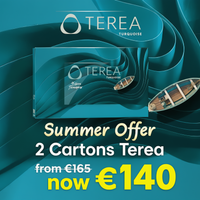 Advertisement for Terea turquoise with a summer offer on cartons.