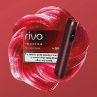 Rivo tobacco-free vaping device with packaging on a red background