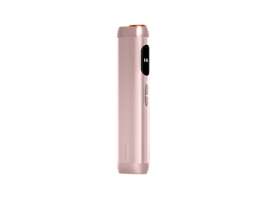 2026 glo HILO Rose gold electronic device on a green background