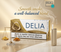 Delia Classic Gold packaging for IQOS with a balanced scale and gold accents on a beige background.