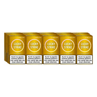 Multiple packs of Lucky Strike cigarettes on a white background