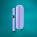 The image shows two IQOS ILUMA i Kits, one standing upright and the other lying horizontally, in a digital violet color.