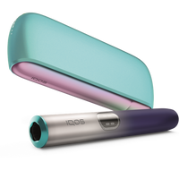 IQOS ILUMA i REMIX Vape device with teal and purple design on a white background