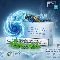 Levia zero tobacco product packaging with mint leaves on a dark background