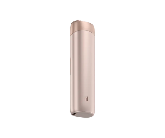 Rose gold cylindrical product with a brand logo on a white background