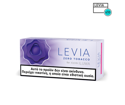 New IQOS LEVIA Non Tobacco LEVIA Purple Sticks Levia zero tobacco packaging on a white background