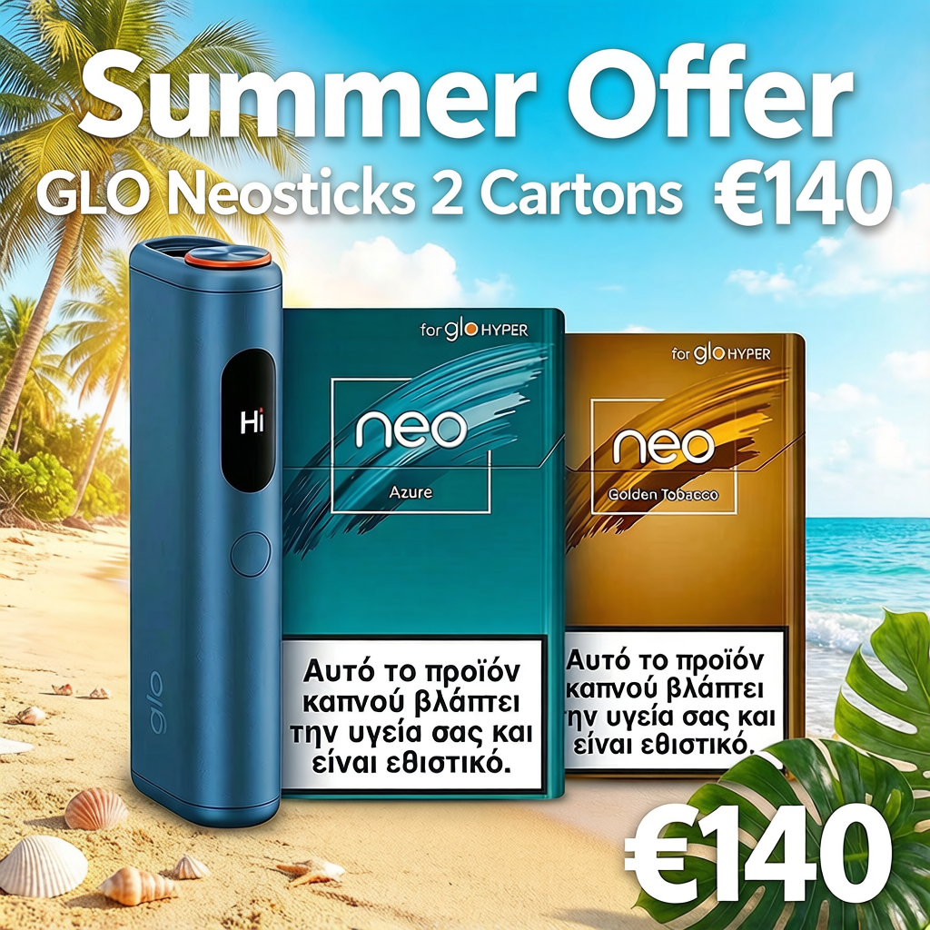 GLO Neosticks with packaging on a beach background with 'Summer Offer' text.