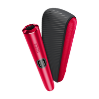 A red and black electronic personal massager shown with its matching red carrying case on a plain white background.