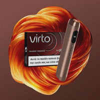 Virto classic tobacco packaging with a smoking device on a swirling red and orange background