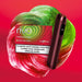 Rivo tobacco-free vape device and packaging on a swirling red and green background