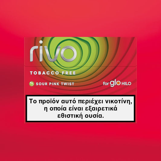 Rivo tobacco-free product packaging with red background